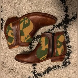 Brown and Green Patterned Ankle Boots